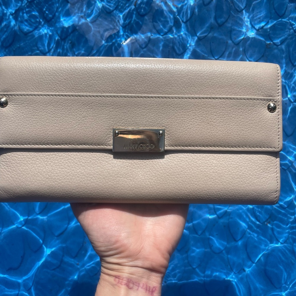 Jimmy Choo Tan Leather Wallet with Metallic Detail